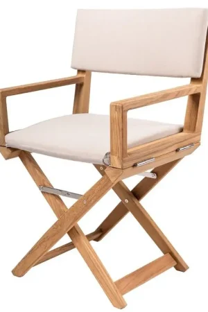 Sedia Pieghevole in Teak Sabbia con Cuscini Imbottiti Deluxe e Cerniere in Acciaio Inox per Nautica e All'aperto Consegna Rapida