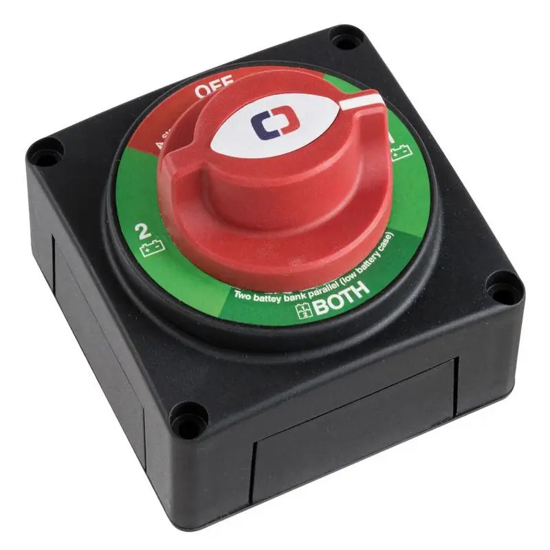 Interruttore/deviatore per batterie 550A OFF-1-BOTH-2 per Nautica e Vela - Attivazione e Disattivazione Banchi di Batterie fino a 48 VDC con Uscita Cavi su 4 Lati Promozione