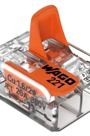 Ordina Subito Connettore di giunzione WAGO 2 conduttori 6 mm² per impianti elettrici nautici - Morsetti di giunzione serie 221 con supporto di montaggio versatile e facile installazione.
