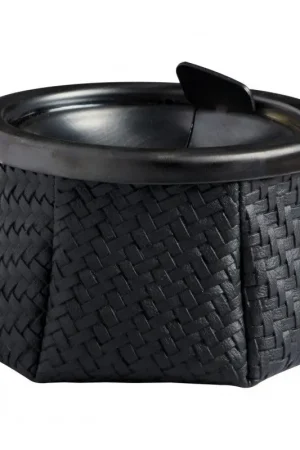 Posacenere Windproof Rattan Nero - Antivento con Tappo Asportabile in Acciaio Inossidabile e Base Stabile Promo Stagionale