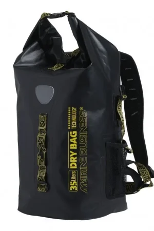 Zaino Impermeabile Thalassa Nero 35L - Zaino in Tela Cerata PVC 500D con Doppio Sistema di Chiusura e Tasca Laterale per Nautica e Attività Outdoor Saldi