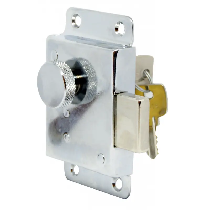 Serratura da Appoggio in Ottone Cromato 98x58 mm per Porte a Due Mandate con Pomolo Zigrinato e Cilindro Esterno, Mano Universale Prezzo Di Fabbrica