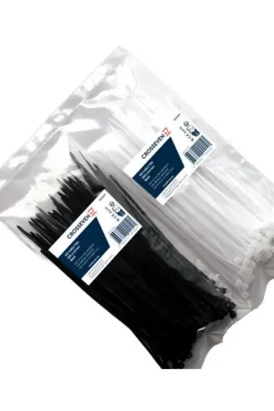 Spedito Oggi Fascette in nylon CROSSEVEN - Confezione da 100 pezzi, resistenza al fuoco 94V-2, intervallo temperatura -40°C a 85°C, certificazioni REACH e RoHS, CE