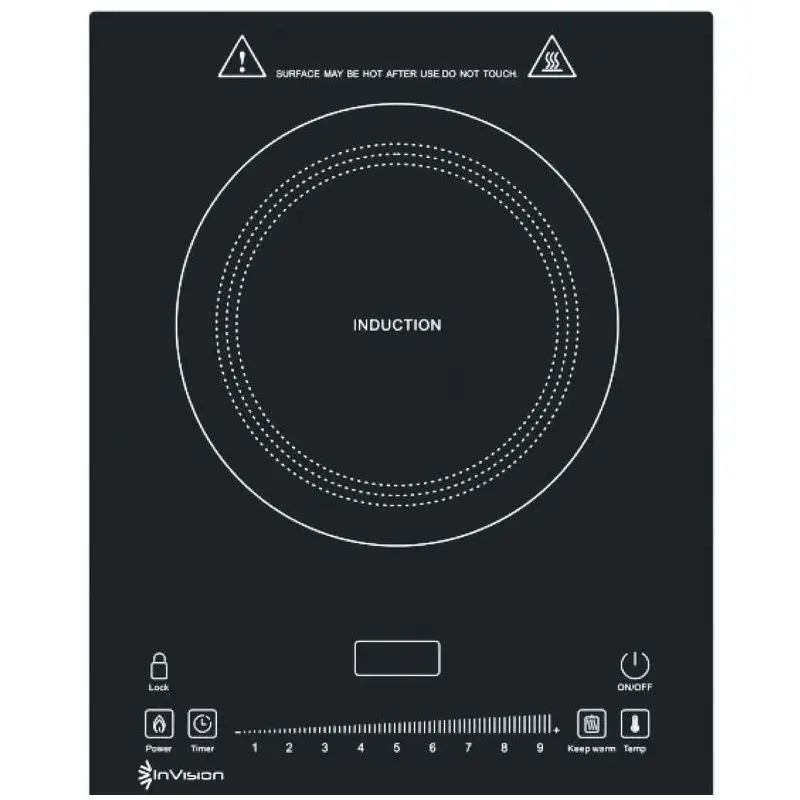 Popolare Piano cottura ad induzione InVision 1 fuoco 110V con potenza regolabile, blocco sicurezza bambini, superficie in vetro facile da pulire.