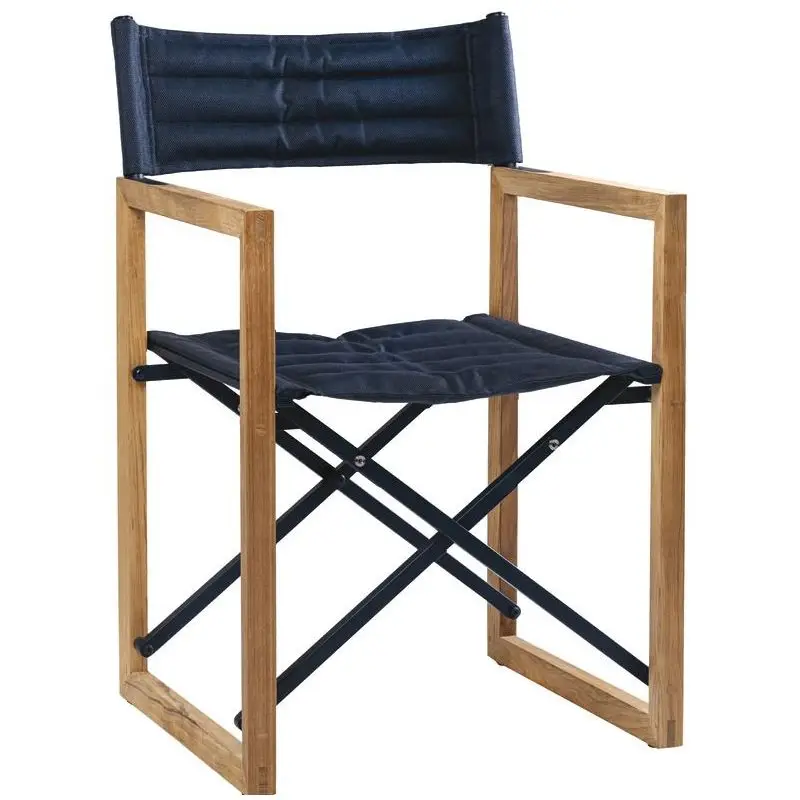 Occasione Sedia pieghevole in teak ARC The Square blu navy con braccioli in teak e tessuto tecnico Batyline®