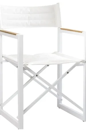 Compra Oggi Stesso Sedia pieghevole in alluminio e teak ARC The Square bianca con tessuto tecnico Batyline®