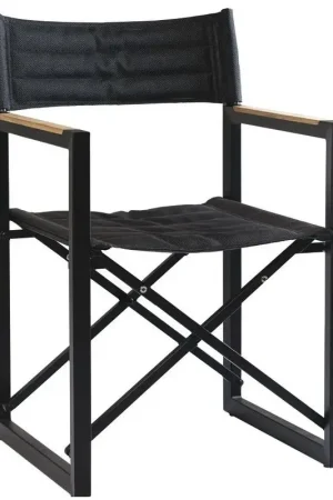 Sedia pieghevole alluminio teak ARC The Square antracite con braccioli in teak e tessuto tecnico Batyline® Prezzo Scontato