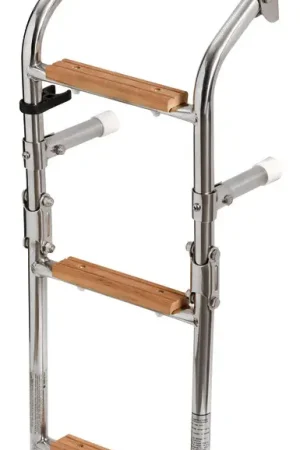 Scaletta in Acciaio Inox e Legno Iroko 3 Gradini Occasione Imperdibile
