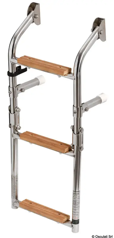 Scaletta in Acciaio Inox e Legno Iroko 3 Gradini Occasione Imperdibile