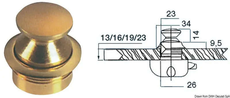 Pomello con Ghiera in Ottone Lucido Verniciato 13 mm Novità
