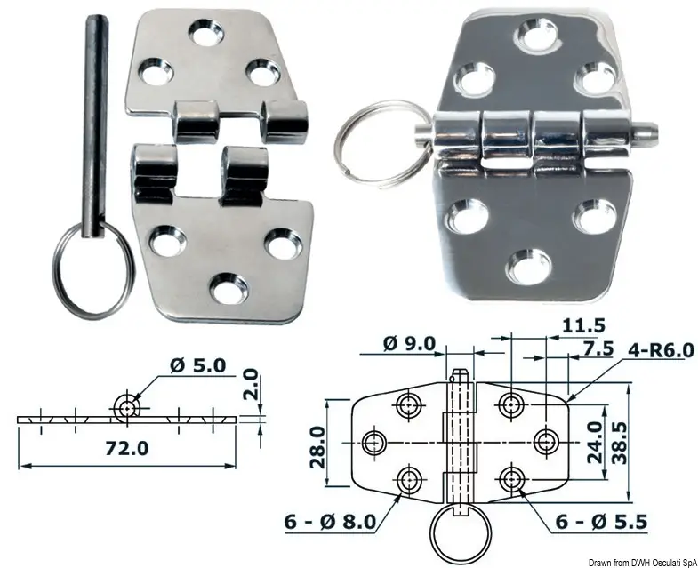 Non Perdere Cerniera Nodo Sporgente in Acciaio Inox 72x38,5 mm