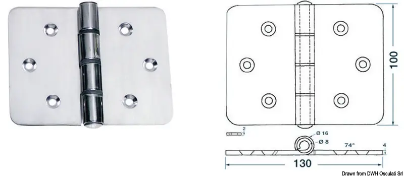 Popolare Maxi Cerniera 4 mm in Acciaio Inox 130x100 mm