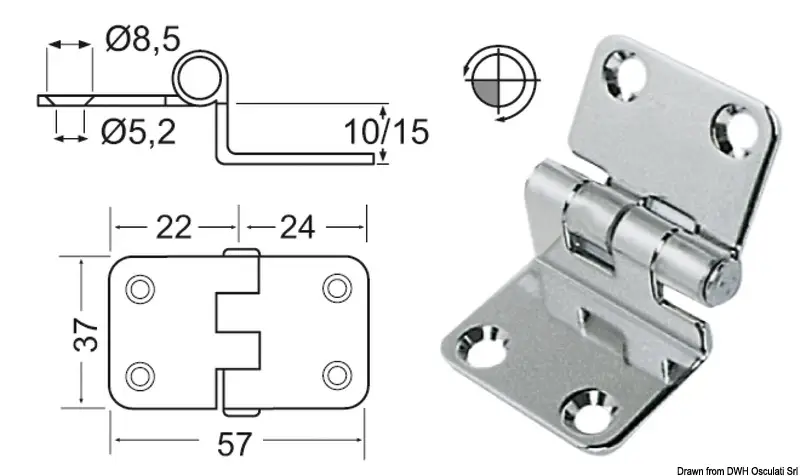 Cerniera a Sbalzo 2 mm in Acciaio Inox 57x37x10 mm Sconto