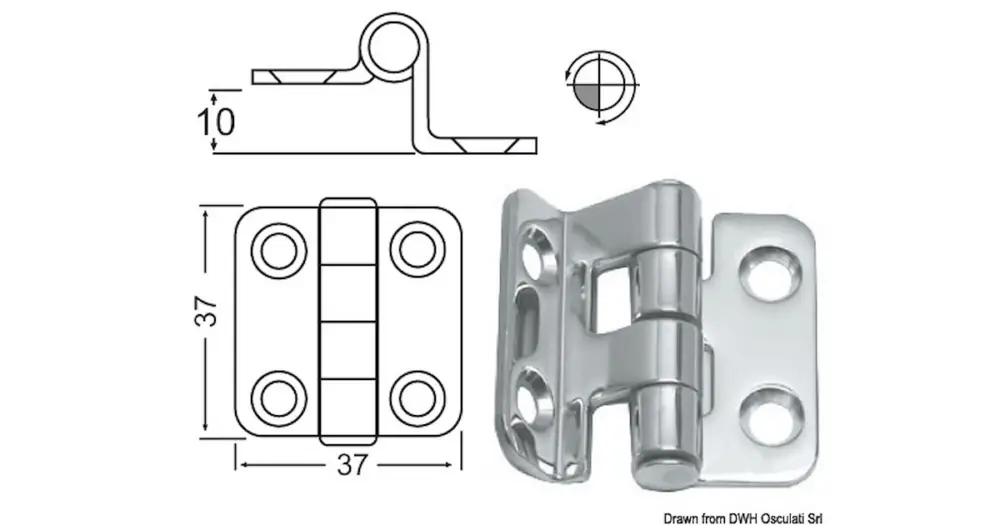 Compra Online Cerniera inox a sbalzo 37x37 mm