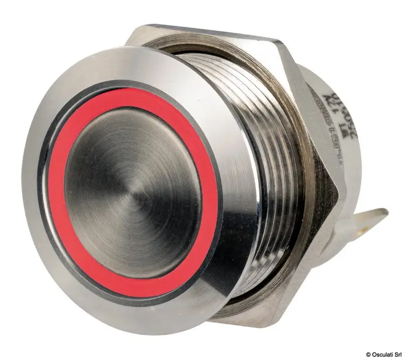 Interruttore FLAT inox ON Momentaneo - OFF12/24 V rosso Pagamento Sicuro