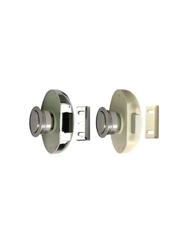 Chiusura a pulsante F&S Standard, cassa 70x50 mm, bianca, pulsante ottone cromato Promozione Esclusiva