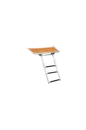 Plancetta di poppa large in teak con scaletta telescopica 3 gradini, 800x400 mm Affare