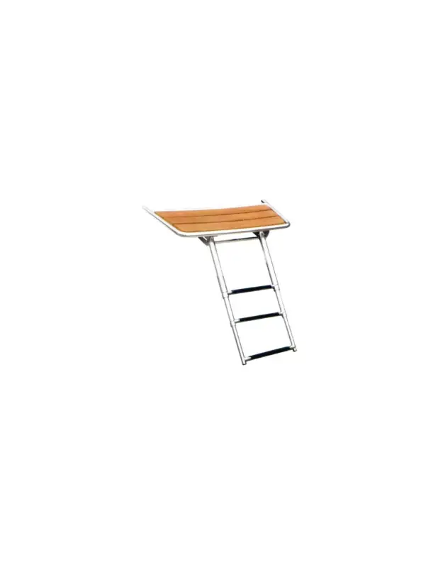 Plancetta di poppa large in teak con scaletta telescopica 3 gradini, 800x400 mm Affare